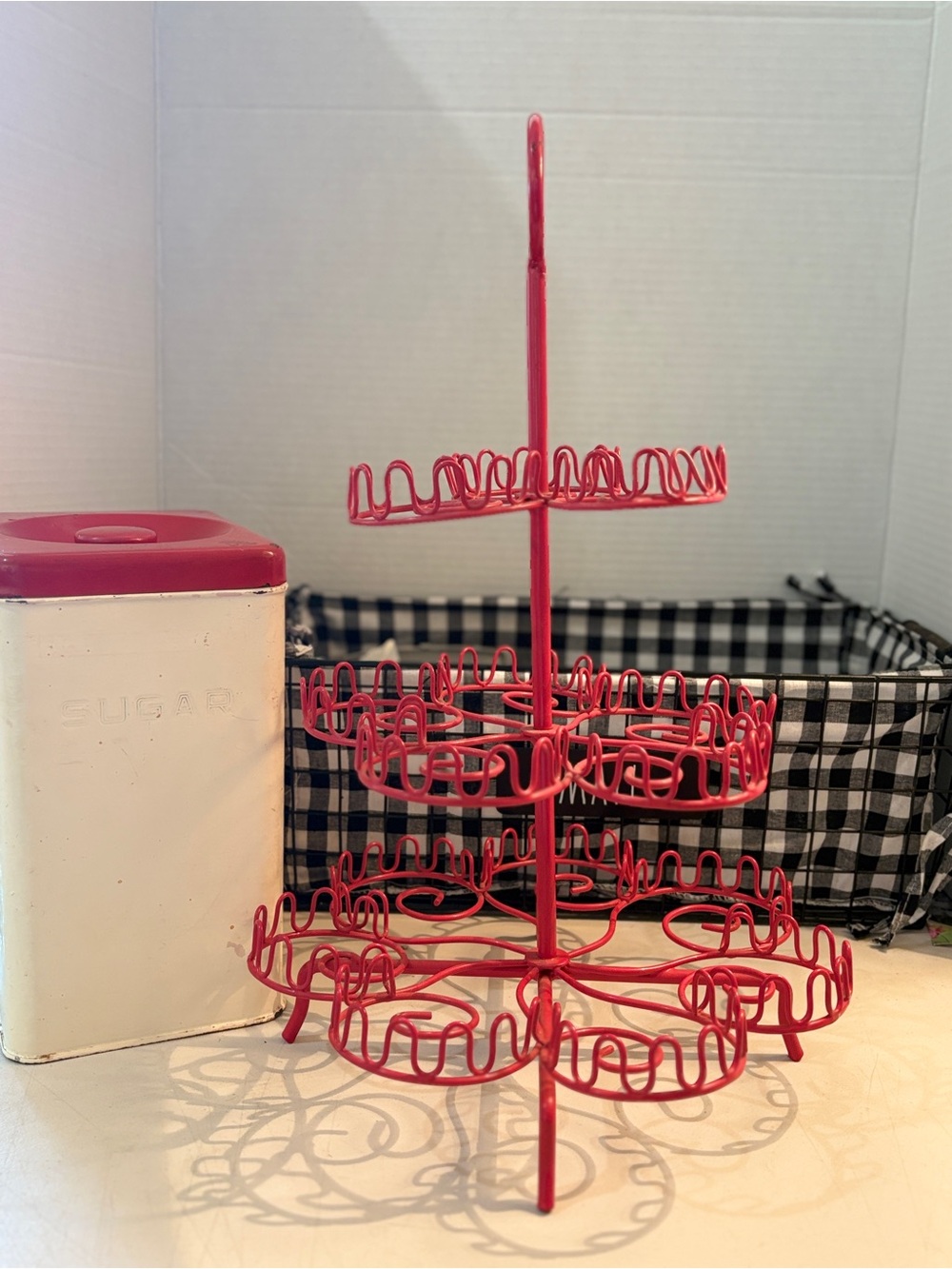 Vintage Red 3-Tier Wire Cupcake Stand
